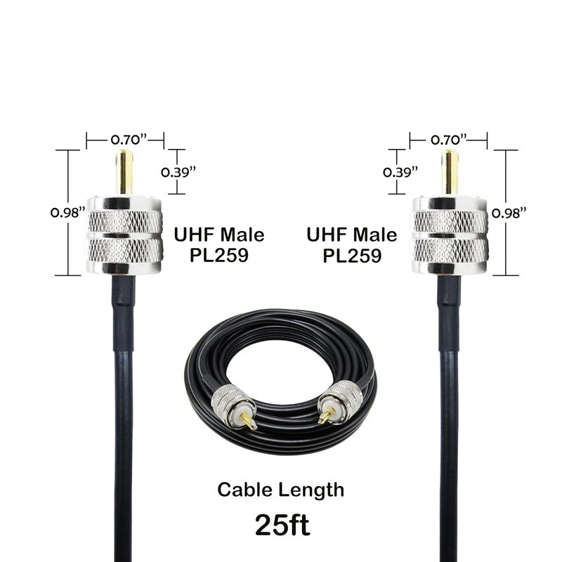 Rydocyee CB Coax Cable 25 Feet Solid Copper, UHF Male PL-259 to UHF Male PL-259 Low Loss, RG58 Coaxial Cable 50 Ohm Coax for CB Radio, Ham Radio, SWR Meter, Police Scanner, Antenna Tuner (25FT) - Image 4